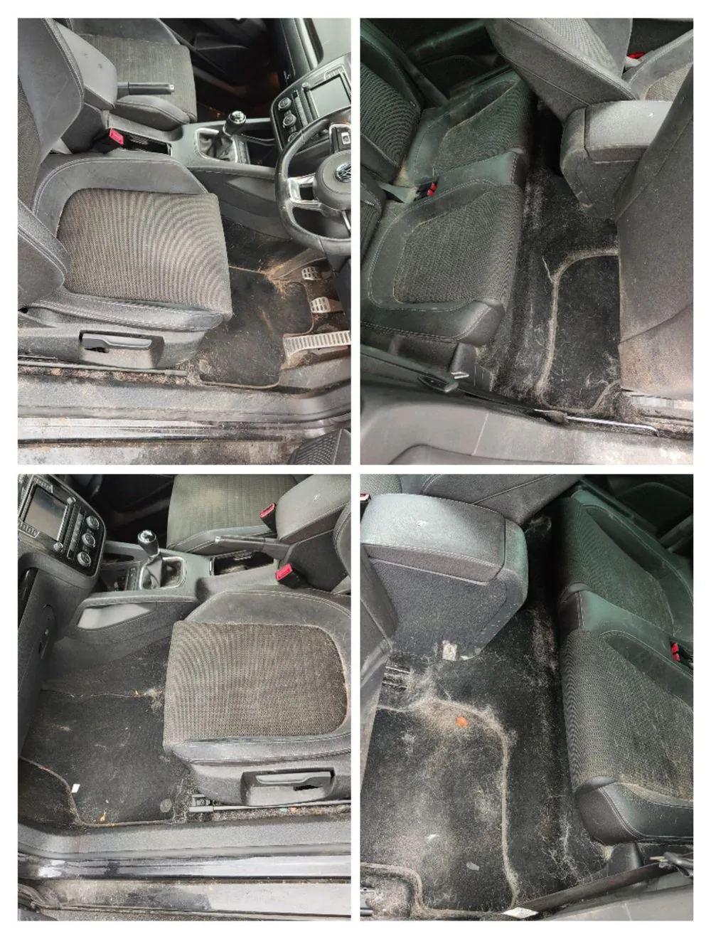 Before and after of a full interior deep clean on cloth seats